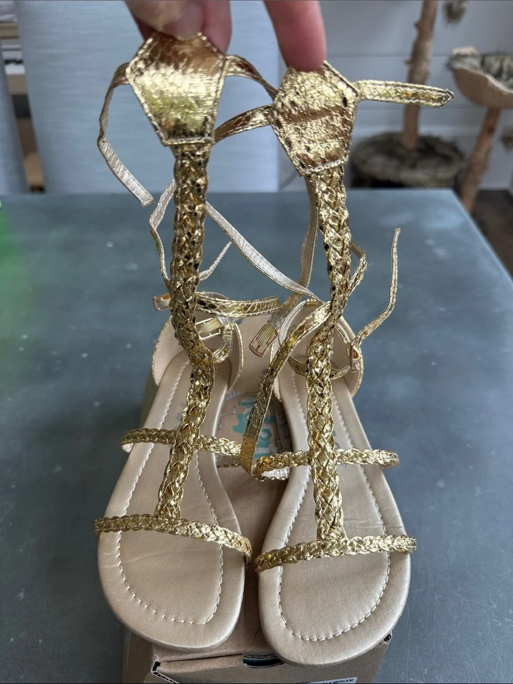 Gold Braided Lace-Up Women's Sandals